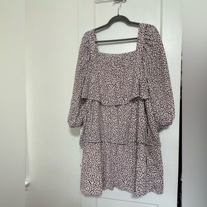 Who What Wear Blush and Black Mid Sleeve Dress